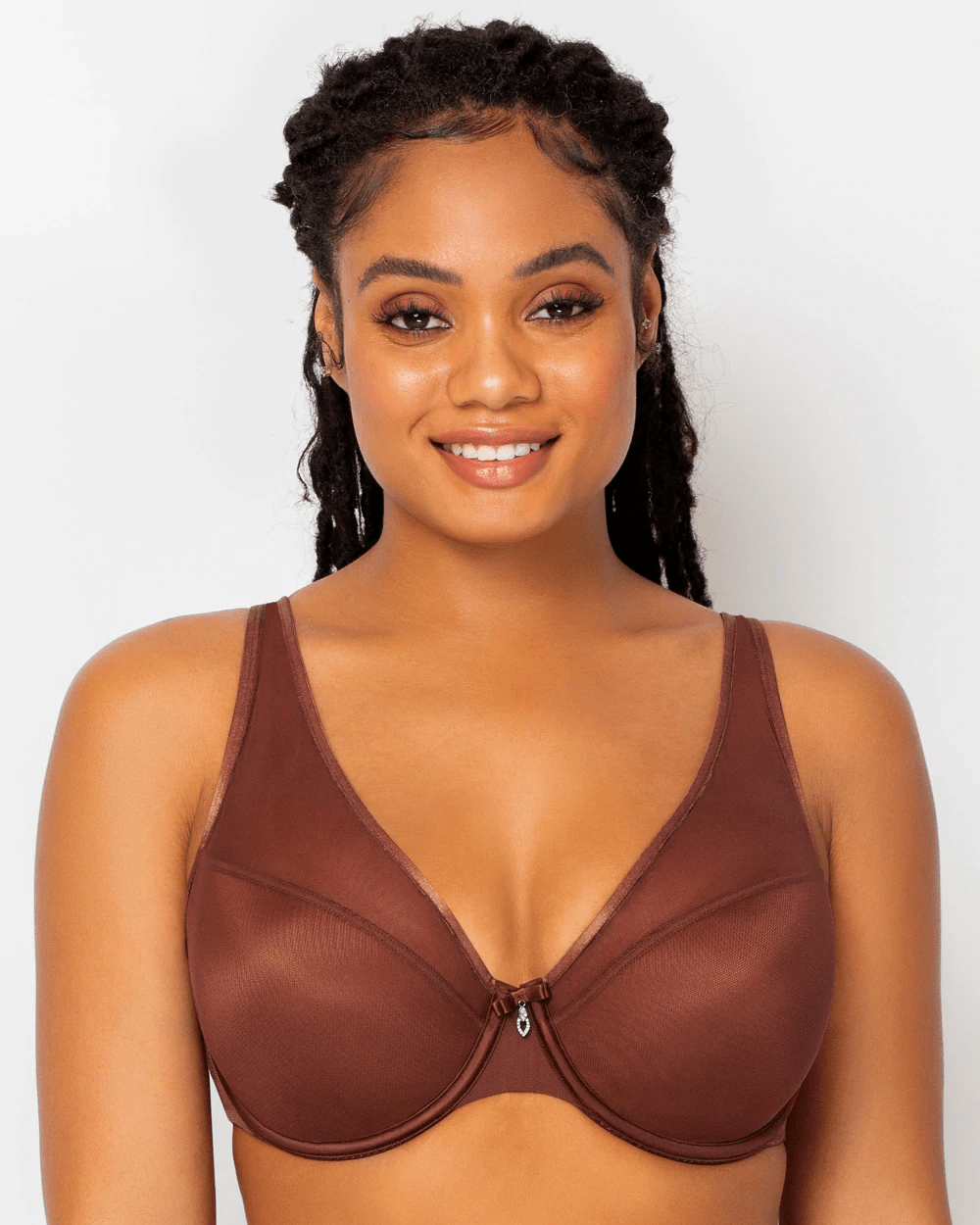 Curvy Couture Bras Chocolate / 36 D Sheer Mesh Plunge T-Shirt Bra - Chocolate