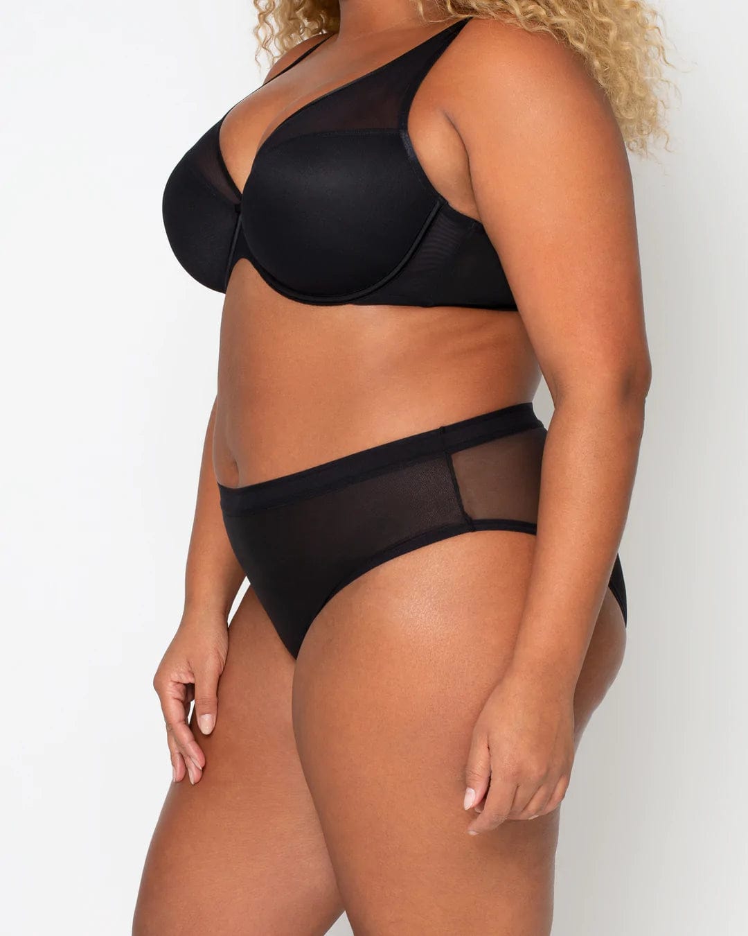 Curvy Couture Briefs Sheer Mesh High Cut Brief - Black