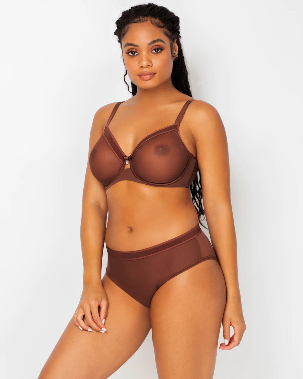 Curvy Couture Briefs Sheer Mesh High Cut Brief - Chocolate