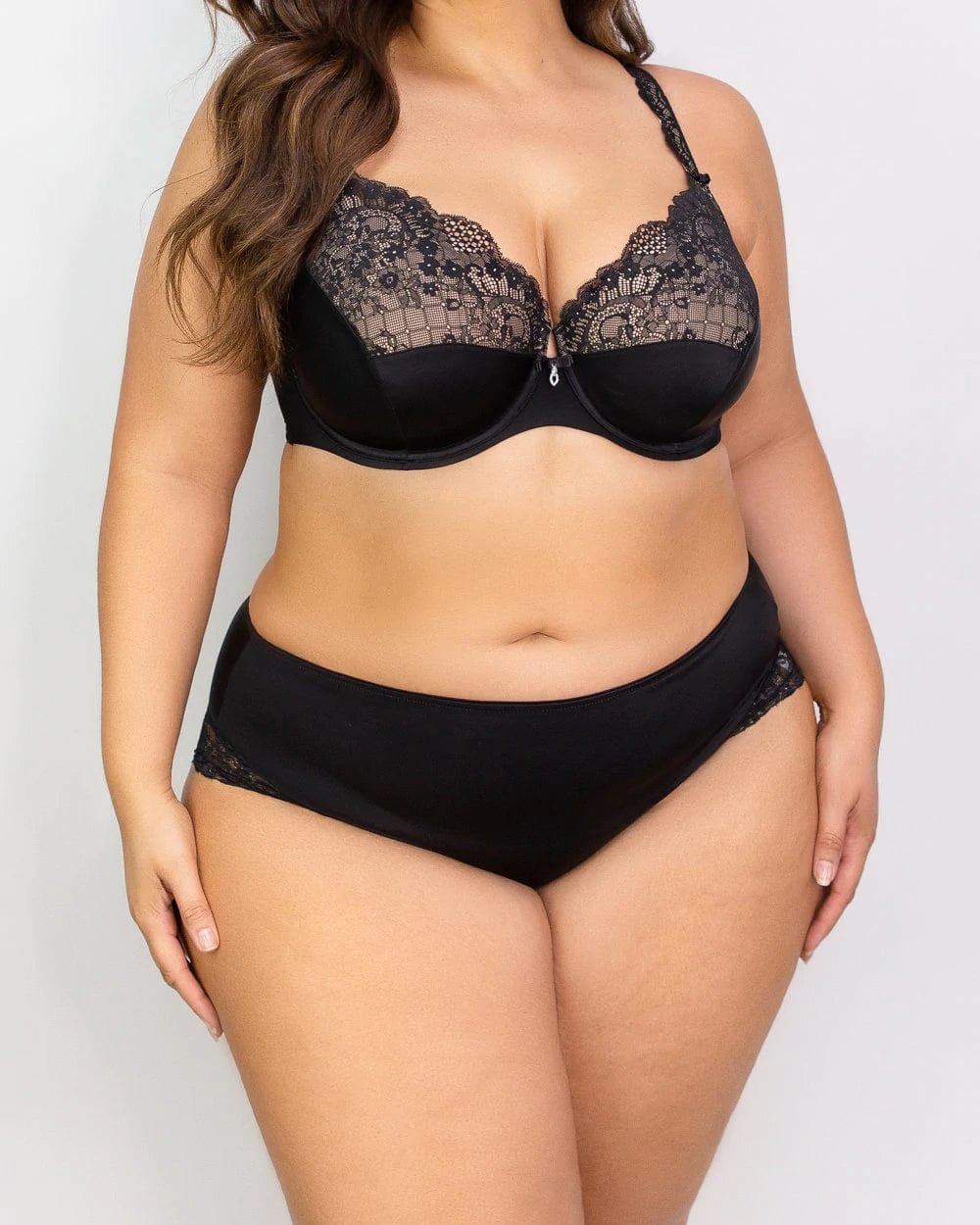 Curvy Couture Lingerie Black / M Tulip Lace Hipster - Black
