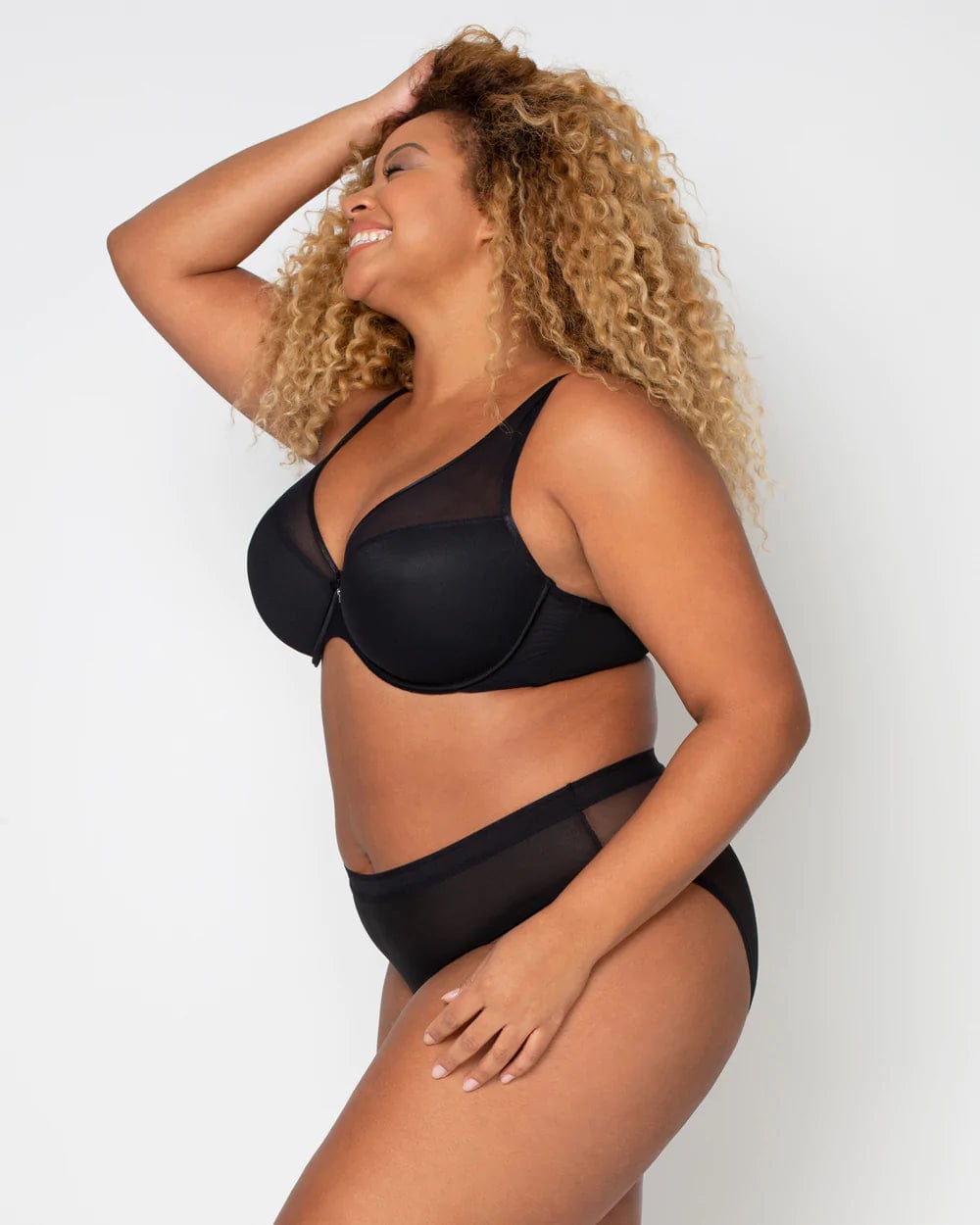 Curvy Couture Lingerie Sheer Mesh Plunge T-Shirt Bra - Black