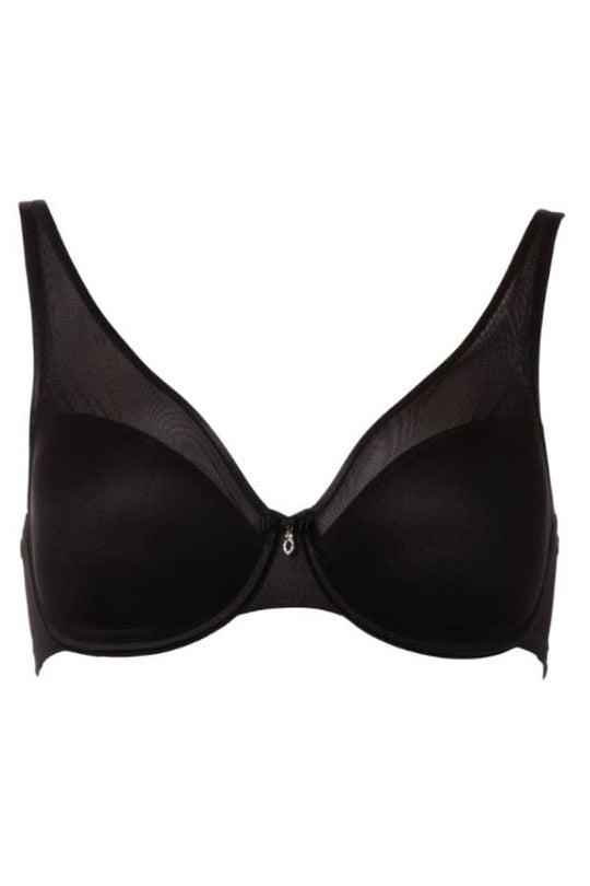 Sheer Mesh Plunge T-Shirt Bra - Black