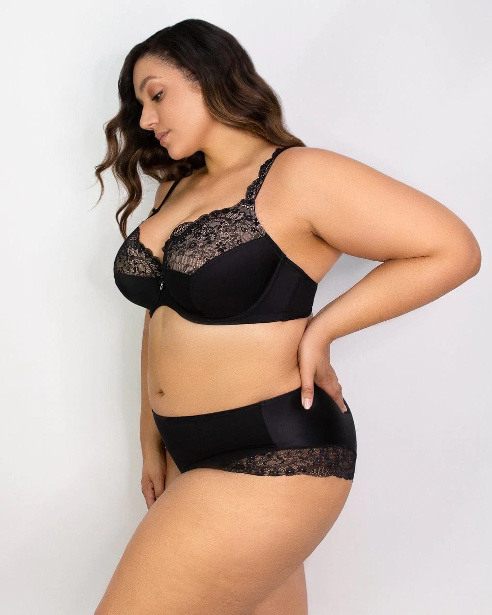 Curvy Couture Lingerie Tulip Lace Hipster - Black