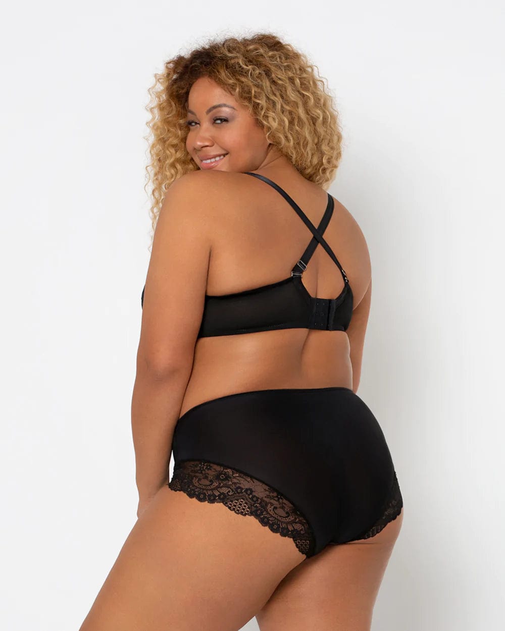 Curvy Couture Lingerie Tulip Strappy Lace Pushup Bra - Black Adobe