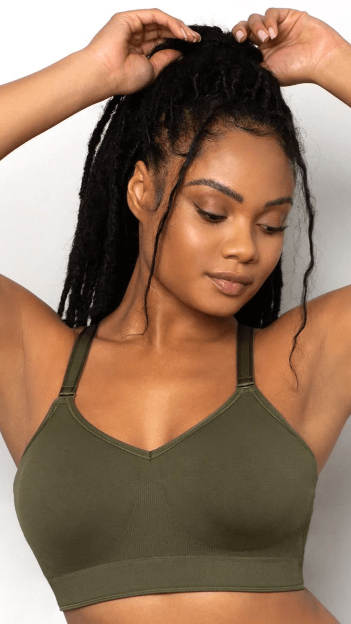 Curvy Couture Loungewear Smooth Seamless Comfort Wireless Bra - Olive Night