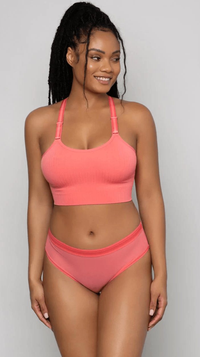 Curvy Couture Loungewear Smooth Seamless Wire-Free Longline Bra- Sun Kissed Coral