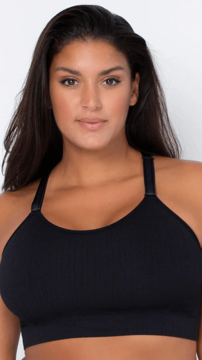 Curvy Couture Loungewear Smooth Seamless Wireless Longline Bra - Black
