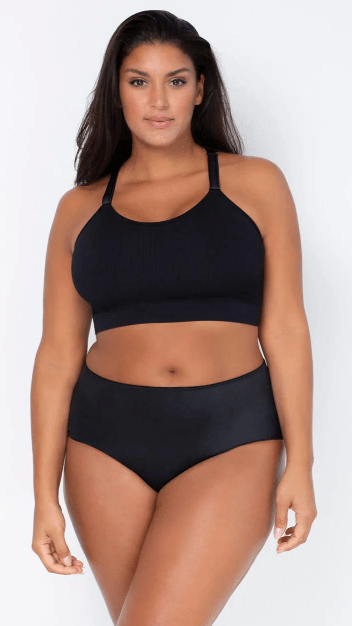 Curvy Couture Loungewear Smooth Seamless Wireless Longline Bra - Black