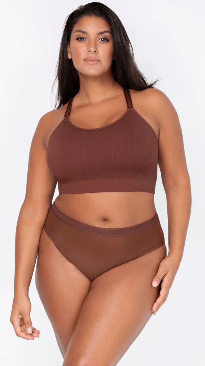 Curvy Couture Loungewear Smooth Seamless Wireless Longline Bra - Chocolate Nude