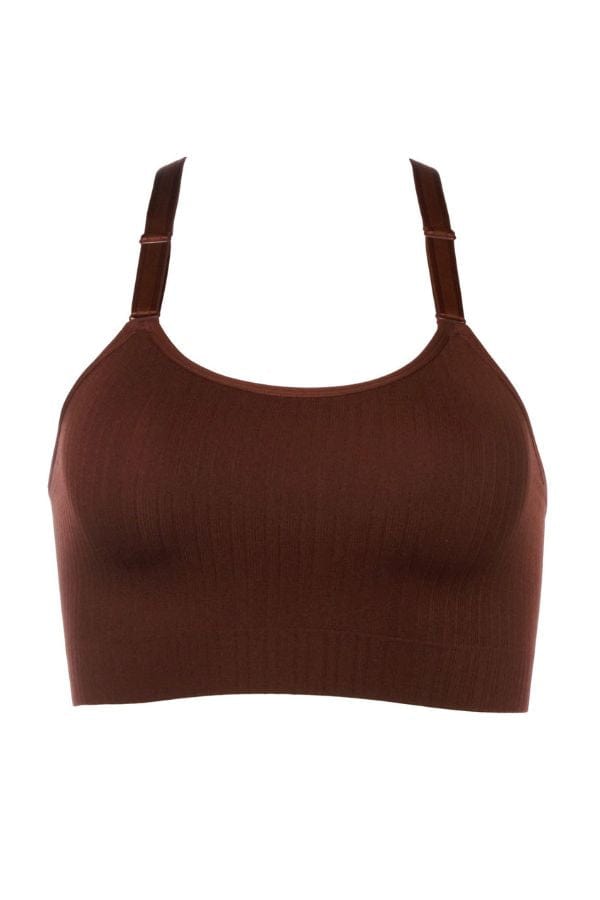 Curvy Couture Loungewear Smooth Seamless Wireless Longline Bra - Chocolate Nude