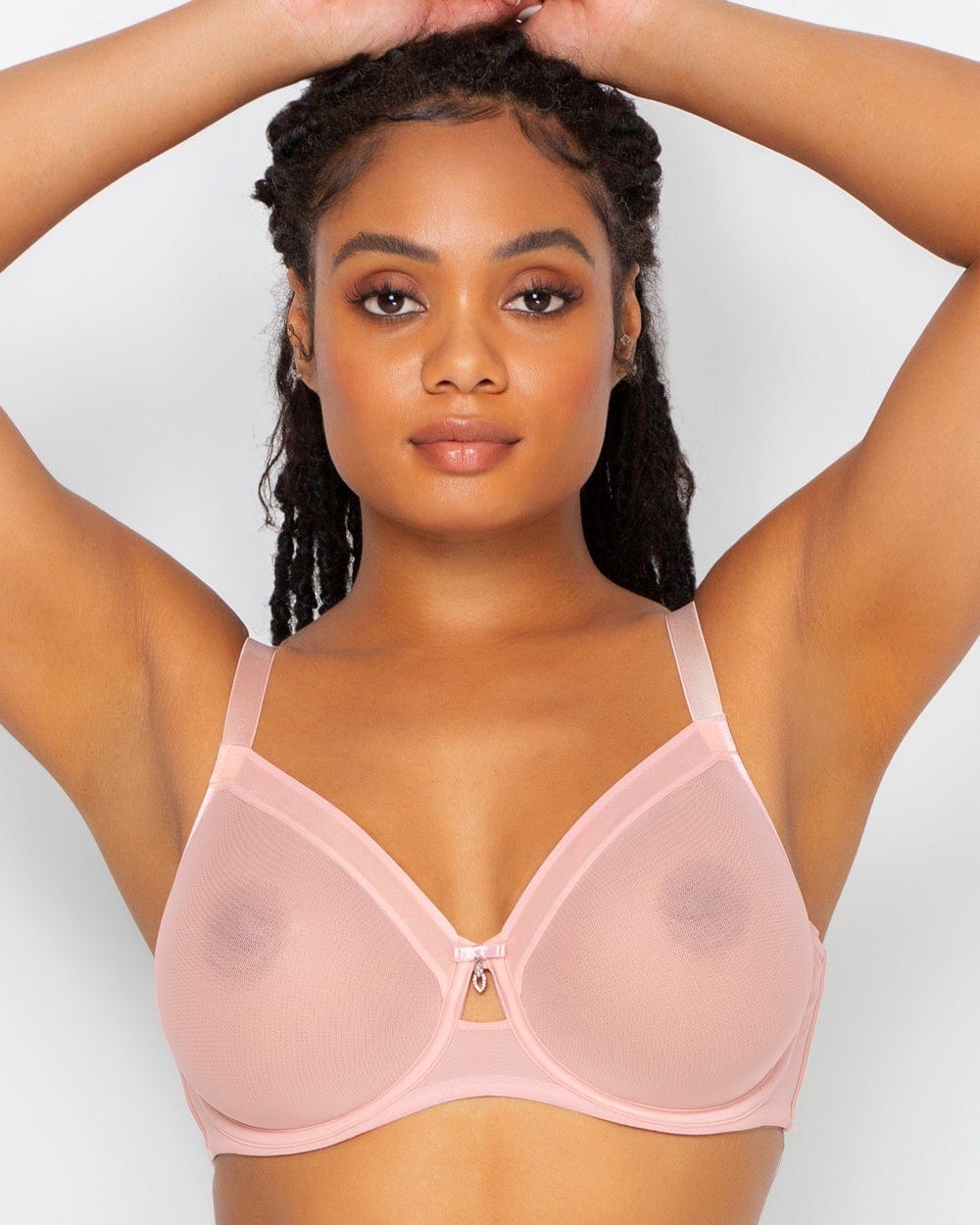 Curvy Couture Plunge Blushing Rose / 34 DD/E Sheer Mesh Unlined Underwire Bra - Blushing Rose
