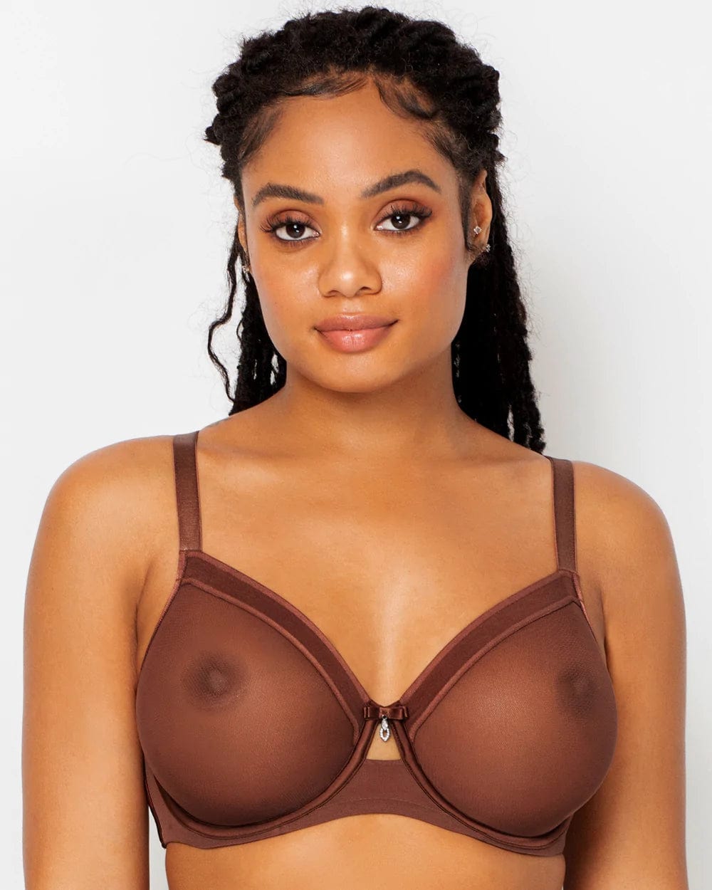 Curvy Couture Mesh Unlined UW Bra Designer Chocolate