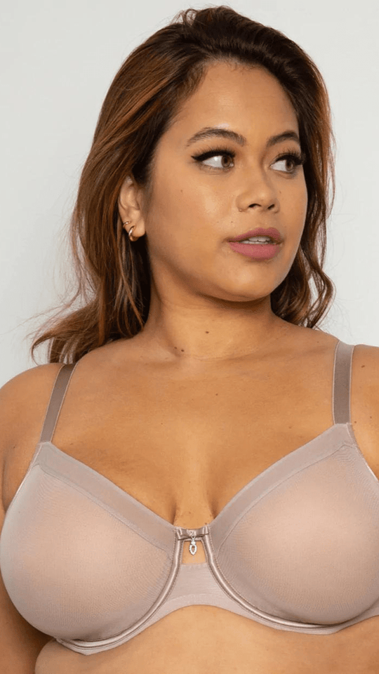 Sheer Mesh Unlined Underwire Bra - Bark