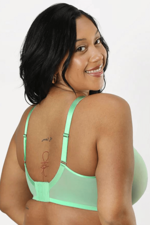 Curvy Couture Plunge Sheer Mesh Unlined Underwire Bra - Green