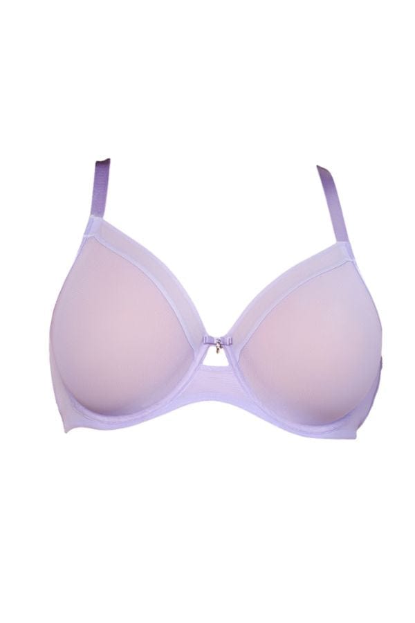 Curvy Couture Plunge Sheer Mesh Unlined Underwire Bra - Lavender Mist