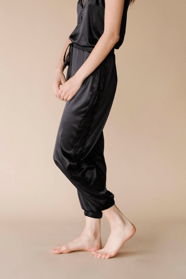 Entos Lingerie Blouse Black / S Tapiss Satin Pants- Black