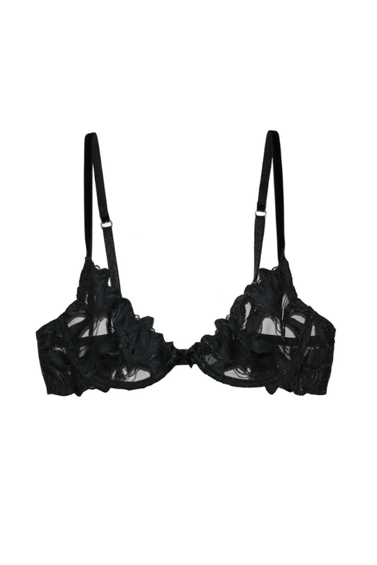 Lily Embroidery Plunge Demi Bra- Black