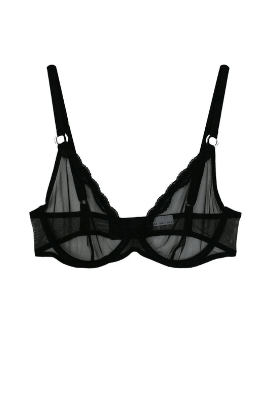 Sheer Tulle Demi Bra- Black