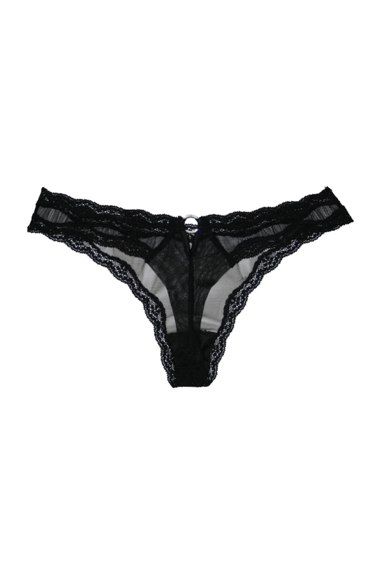 Sheer Tulle Thong- Black