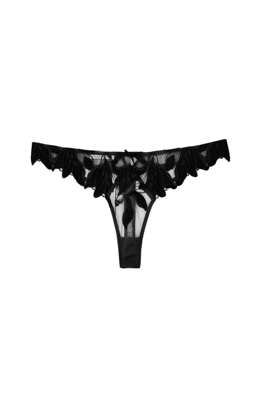 Lily Embroidery Hipster Thong- Black
