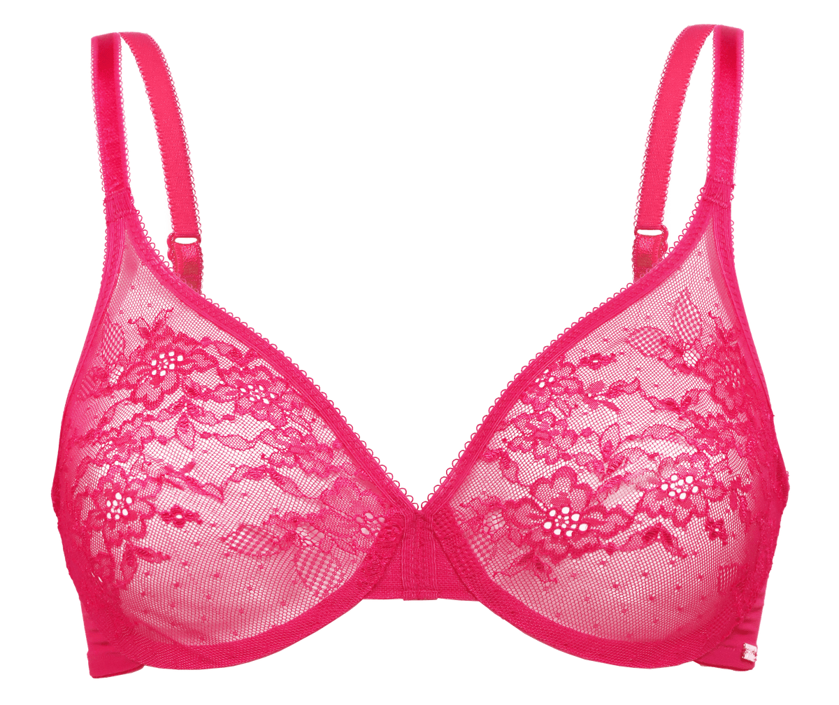 Gossard Plunge Hot Pink / 34 B Glossie&#39;s Lace Sheer Bra