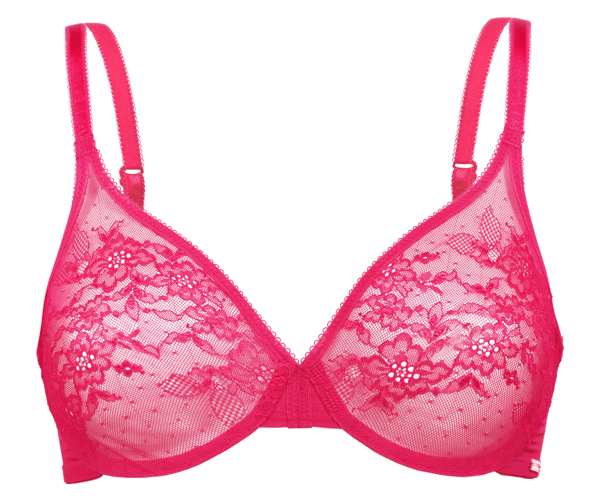 Gossard Plunge Hot Pink / 34 B Glossie&#39;s Lace Sheer Bra