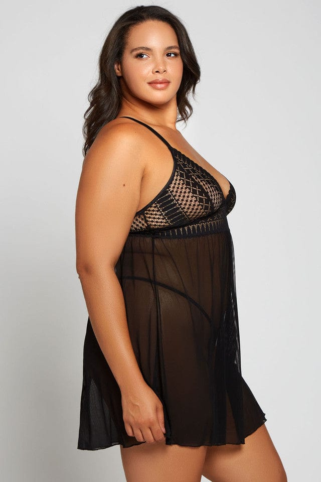 iCollection Babydoll Black / 1X Plus Size Hazel Babydoll- Black