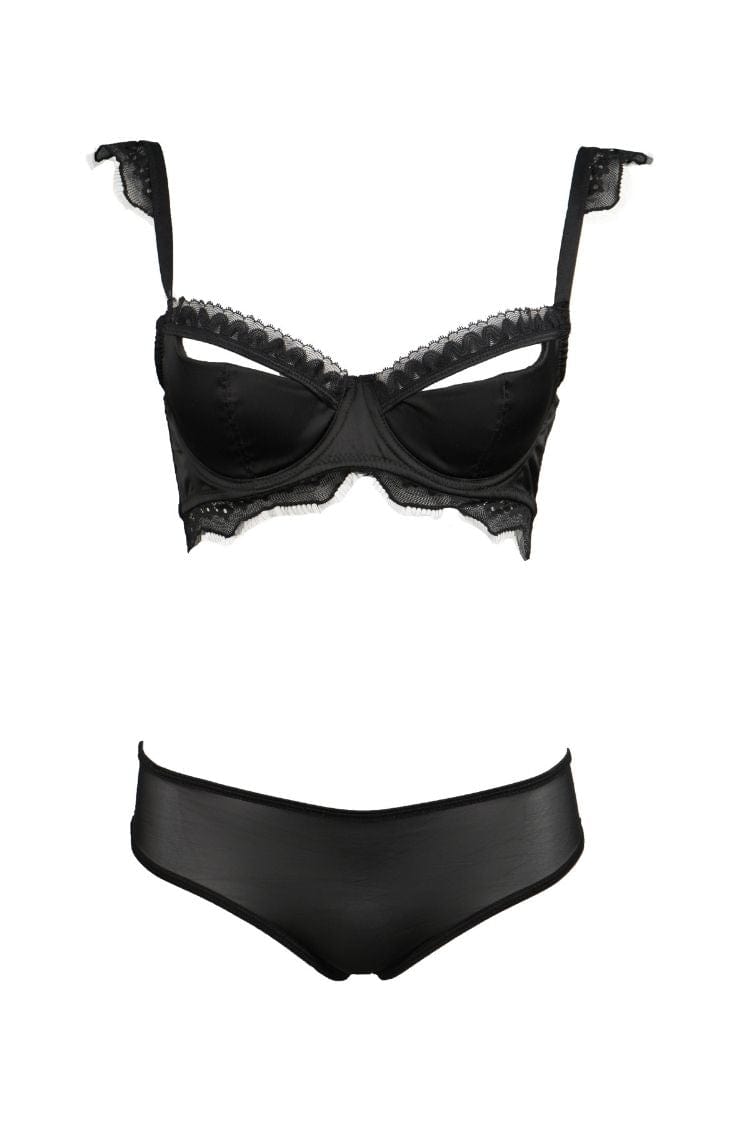 iCollection Set Peek A Beau Bra Set- Black