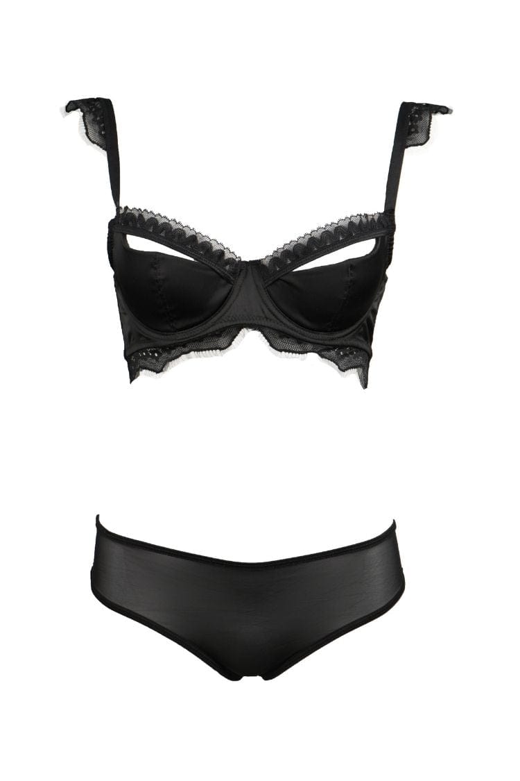 iCollection Set Plus Size Peek A Beau Bra Set- Black