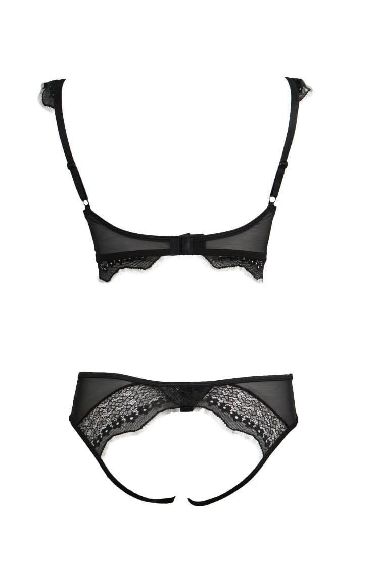iCollection Set Plus Size Peek A Beau Bra Set- Black