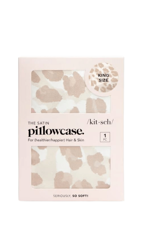Kitsch Self Care King / Ivory Satin Pillowcase - Leopard