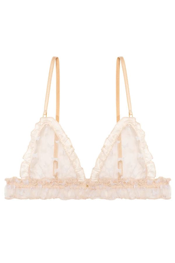 Le Petit Trou Bralette Papillon Ruffled Bra with Silk - Cream