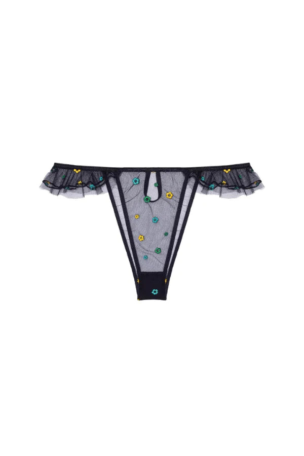 Le Petit Trou Underwear Jardin Briefs with Frills- Black