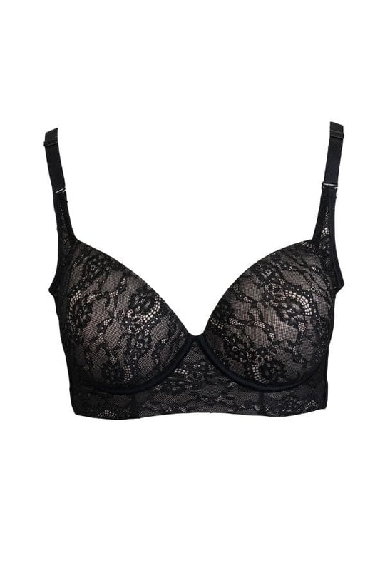 Lace Back Smoothing Underwire Bra - Black