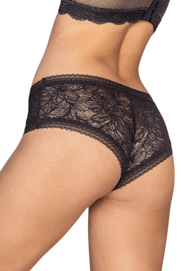 Leonisa Lingerie Black / S Floral Lace Cheeky Panty- Black