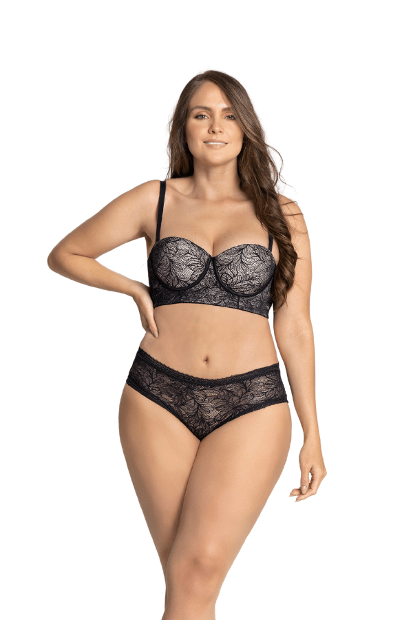 Leonisa Lingerie Floral Lace Cheeky Panty- Black
