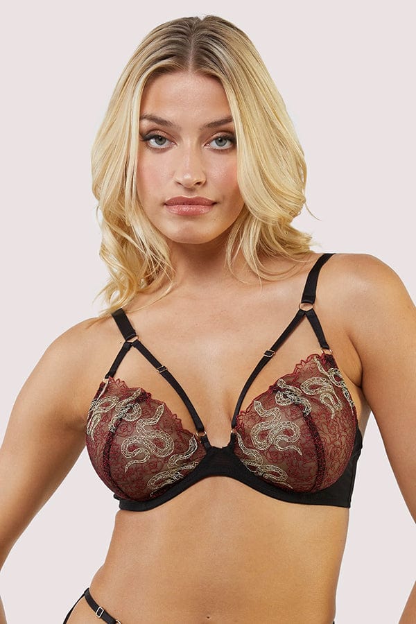 Playful Promises Bras Dakota Red Snake Embroidered Balconette Bra- Red