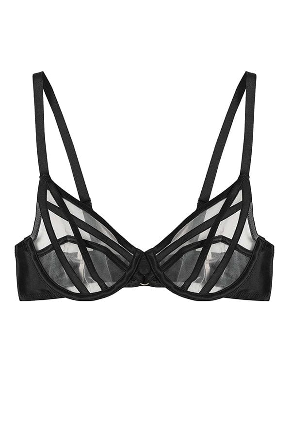 Playful Promises Bras Ramona Black Mesh Plunge Bra- Black