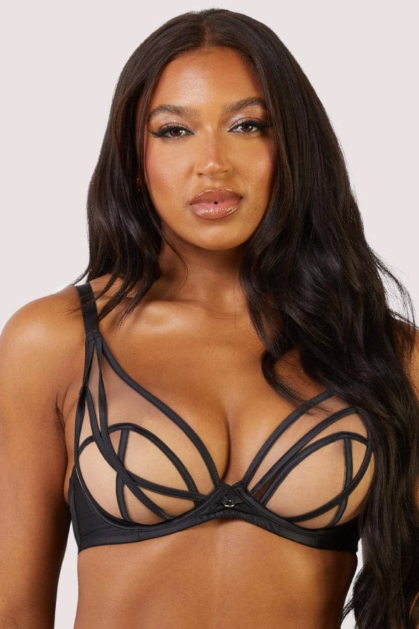 Playful Promises Bras Ramona Black Mesh Plunge Bra- Black