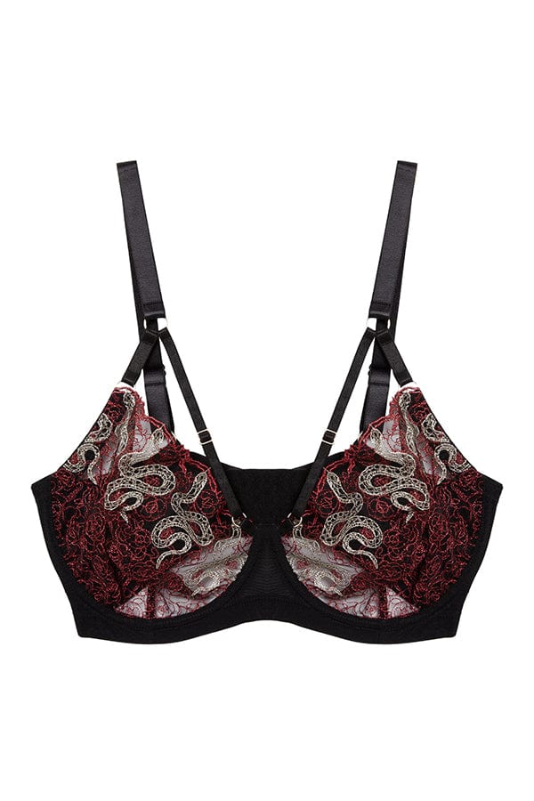 Playful Promises Bras Red / 32 C Dakota Red Snake Embroidered Balconette Bra- Red