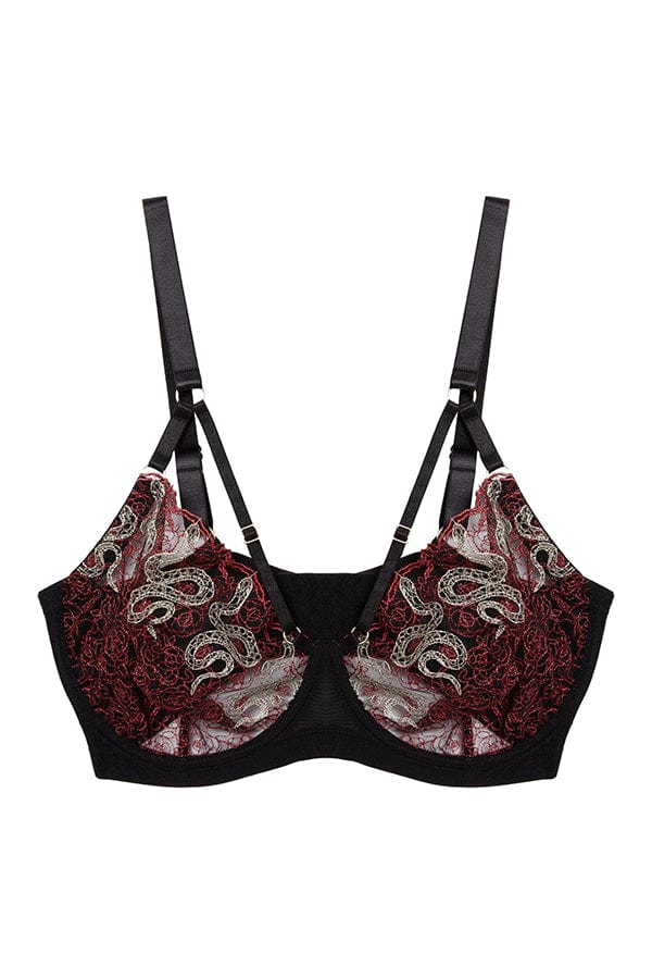 Playful Promises Bras Red / 32 C Dakota Red Snake Embroidered Balconette Bra- Red