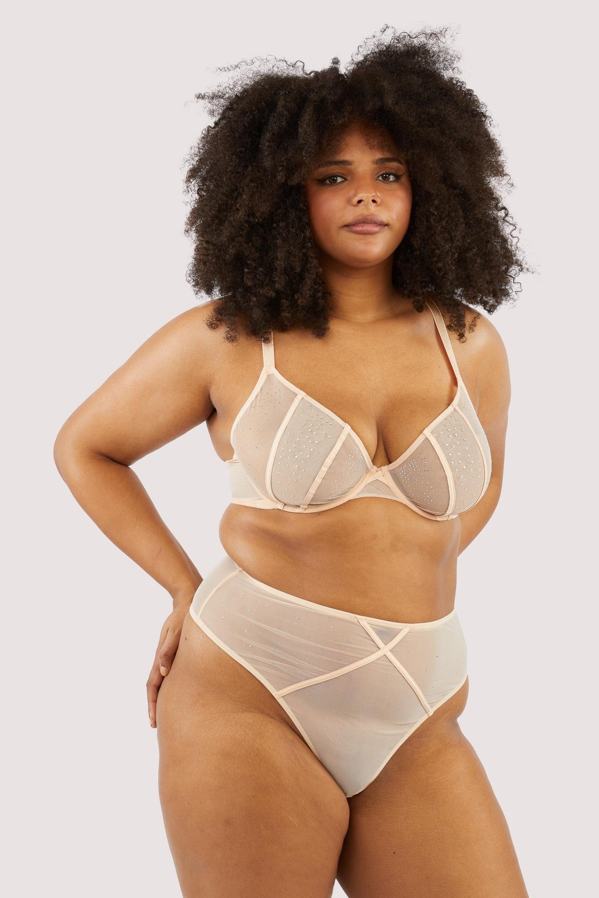 Playful Promises Lingerie Toffee Diamante Studded High Leg Thong