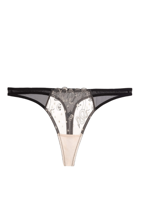 Playful Promises Underwear Anna Mystical Embroidery Thong - Black/Gold/Nude