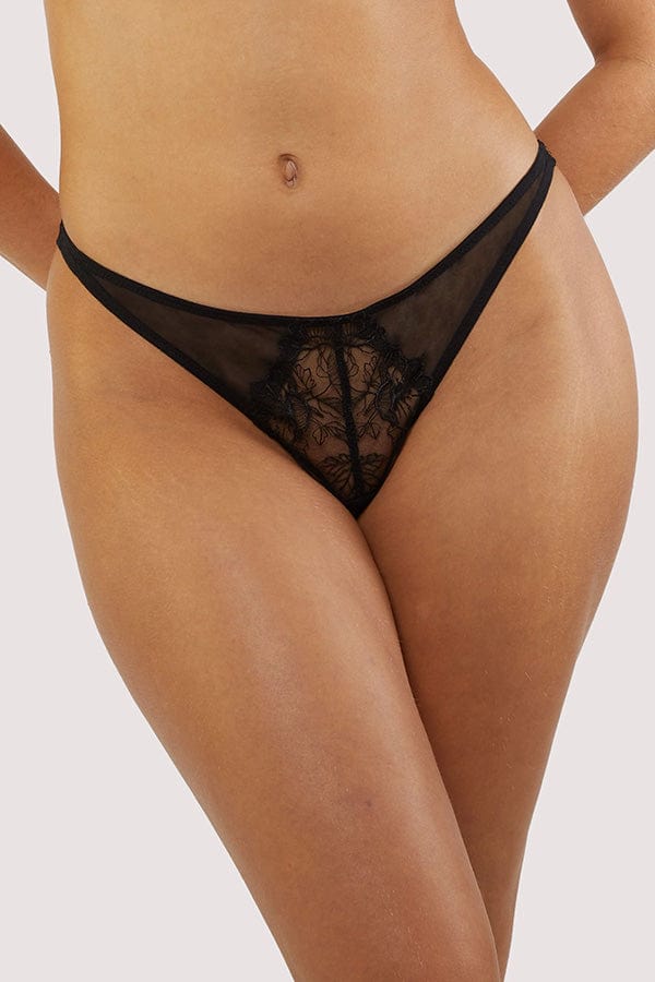 Playful Promises Underwear Black / S Marlowe Black Floral Embroidered Thong- Black