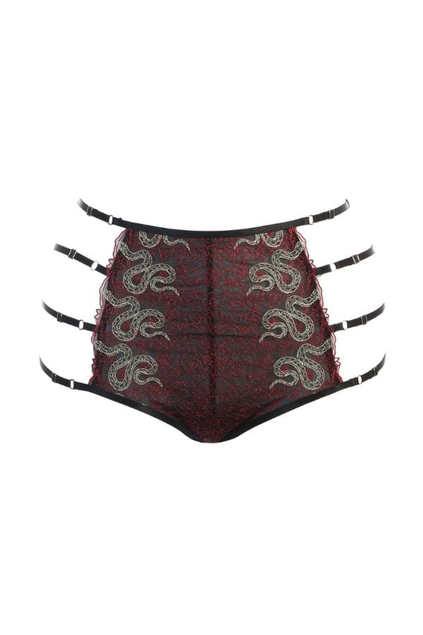 Playful Promises Underwear Dakota Red Snake Embroidered High Waist Brief- Red