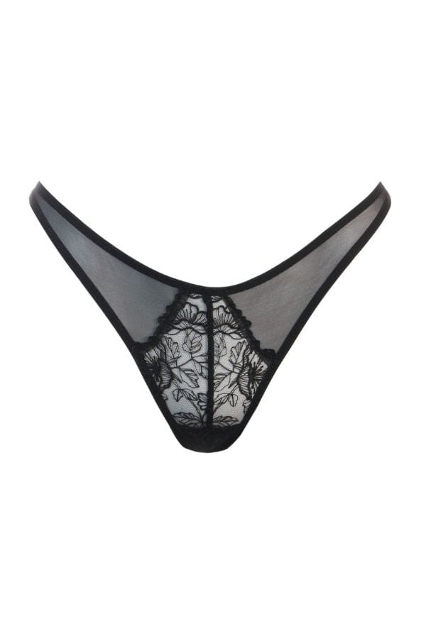Playful Promises Underwear Marlowe Black Floral Embroidered Thong- Black