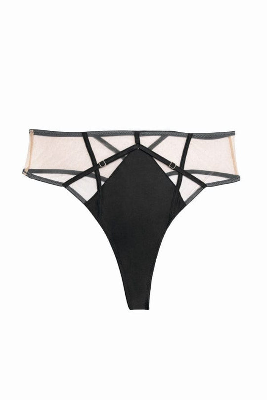 Ramona Black Mesh High Waisted Thong - Black