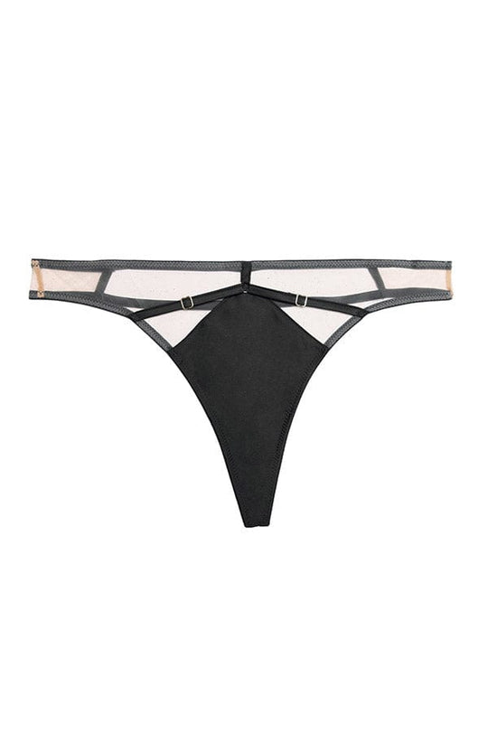 Ramona Black Mesh Open Back Thong - Black