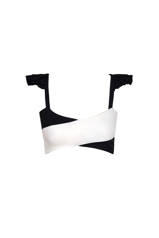 Cross Ruffle Crop - Black/White