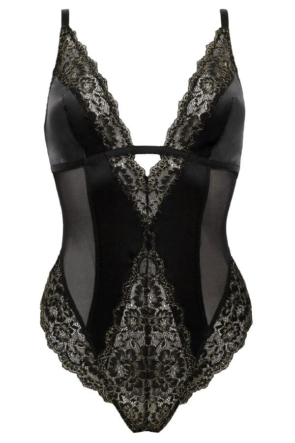 Pour Moi Bodysuit Laced in Gold Soft Body - Black